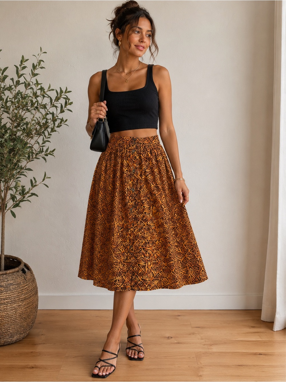 Women's Patterned Midi Skirt - Flared Boho Cristin Steven’s